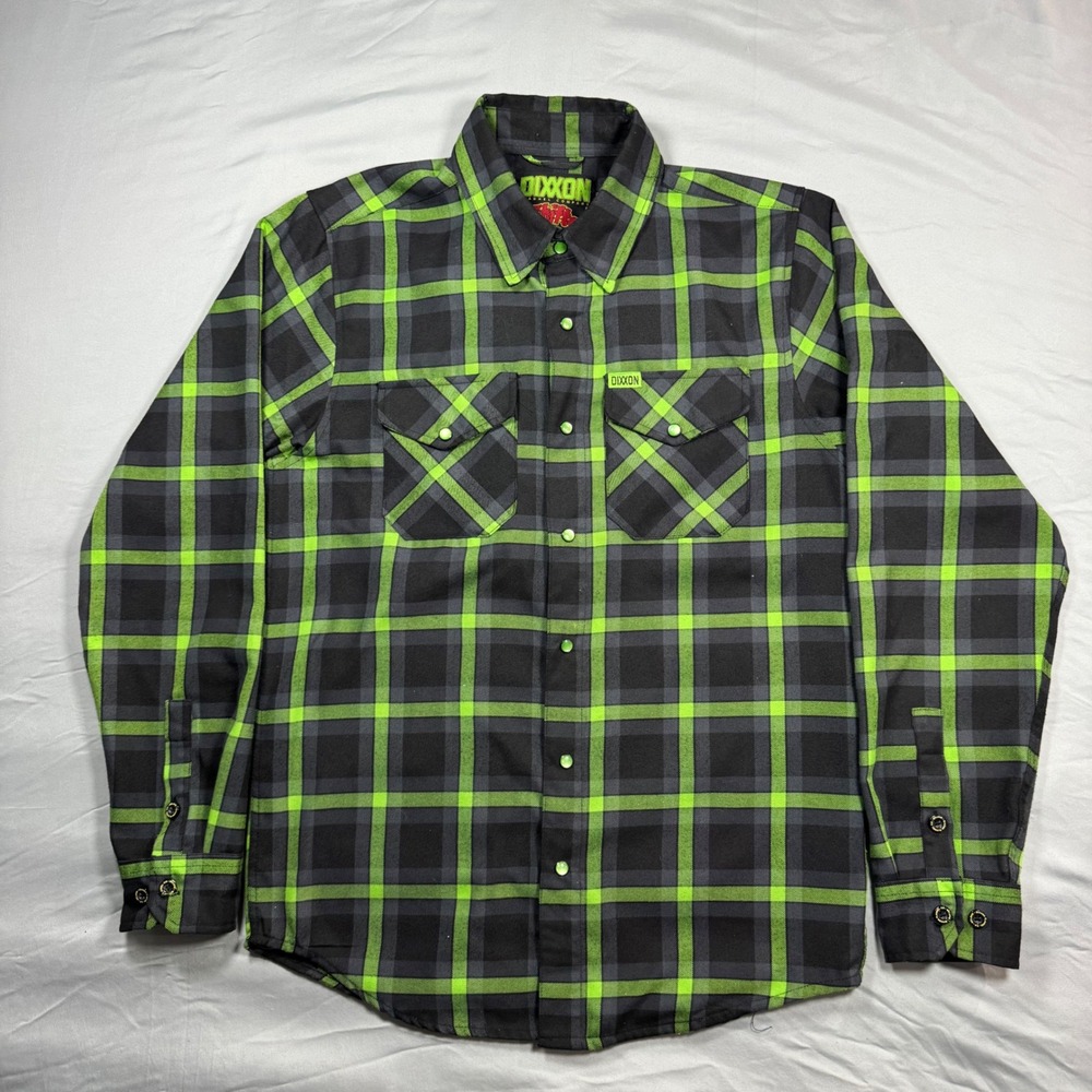 Dixxon Flannel Co The Shifter Plaid Long Sleeve Shirt Mens S Green Grey D-Tech